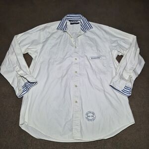Nautica White Button-Down Shirt with Blue Stripe Trim